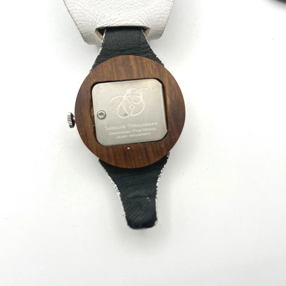 Mistura Wood Watch Square Case White Leather‎ Cuff Strap Artisan Handcrafted